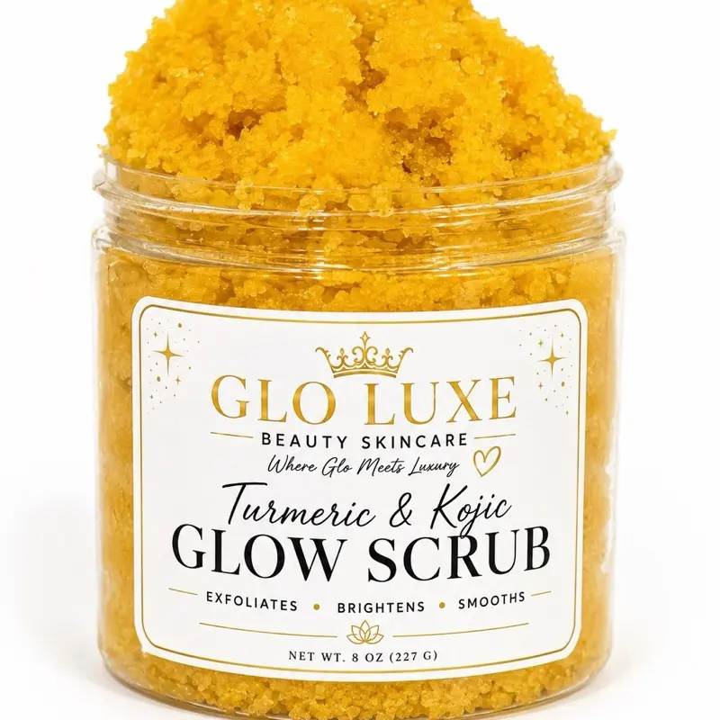 Glo Luxe Turmeric & Kojic Acid Brightening Body Scrub - Alcohol-Free Cosmetic Body Care for Adults, All Skin Types, Exfoliating, Cleansing (Single Item)