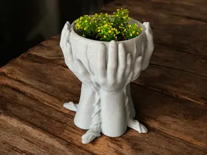 Four Hands Planter – Decorative Bowl Flower Pot Held by Sculpted Hands | Artistic Raised Indoor Planter for Succulents, Cactus, Herbs | Tabletop or Shelf Home Decor