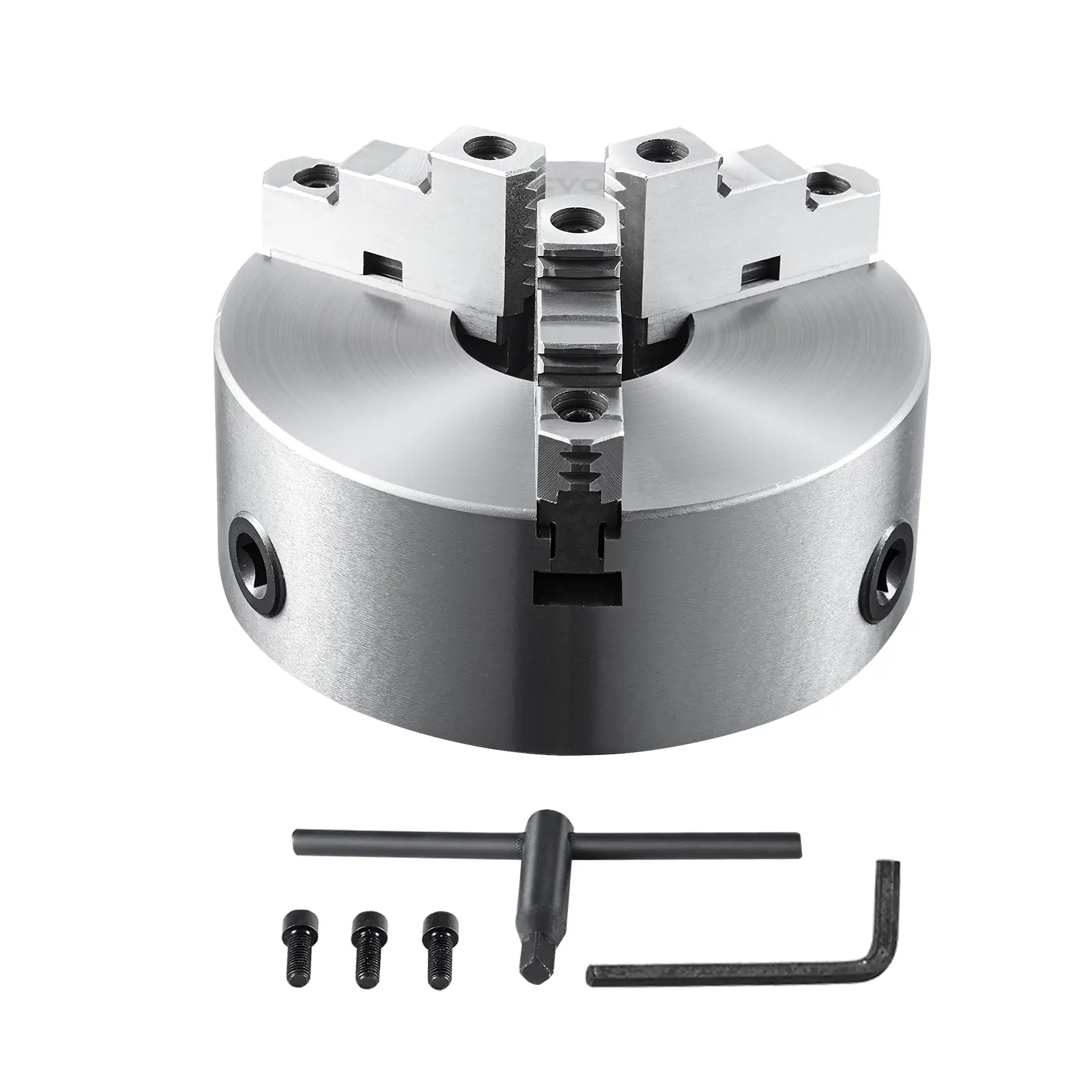 【Summerfinds】VEVOR 3-Jaw Lathe Chuck 10''Self-Centering Lathe Chuck0.24-9.84 in/6-250 mm Clamping Range with T-key Fixing Screws Hexagon Wrenchfor Lathe 3D Printer Machining Center Milling Drilling Machine