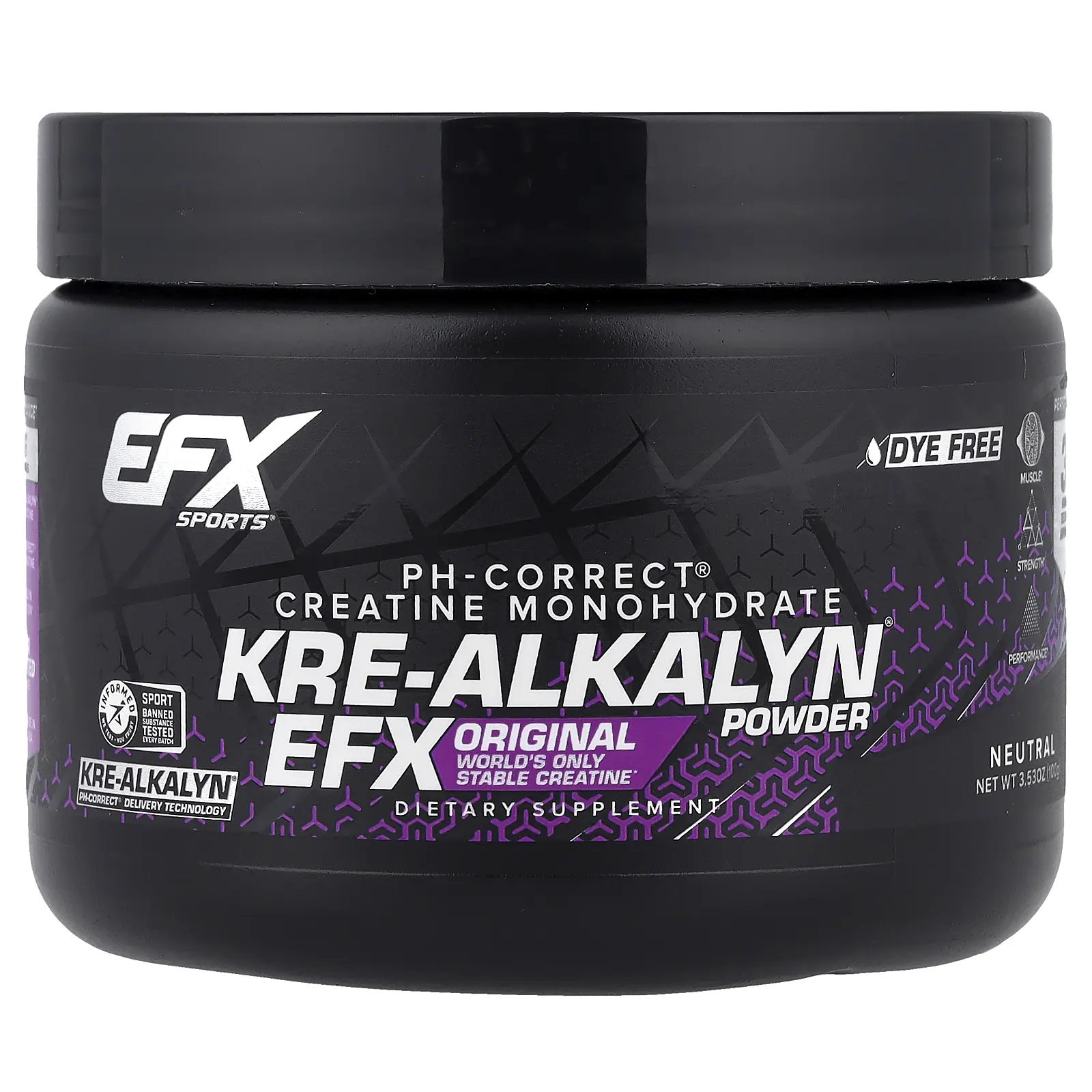 EFX Sports PH-Correct® Creatine Monohydrate, Kre-Alkalyn® EFX Powder, Neutral, 3.53 oz (100 g)