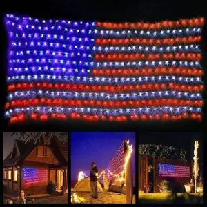 Solar American Flag Lights Outdoor,420 LEDs American Flag Net Lights 6.5ft x 3.28ft Super Bright,Memorial Day Decorations of The United States for Independence/National/Memorial Day,July 4th Waterproof solar lights outdoor