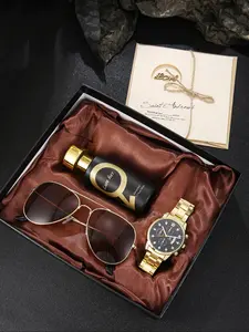 Men's Business Fashion High End Watch & Sunglasses & Perfume Set, Fashion Watch Set for Party, Daily Clothing Decor, Trendy All-match & Exquisite Watch Set for Gift