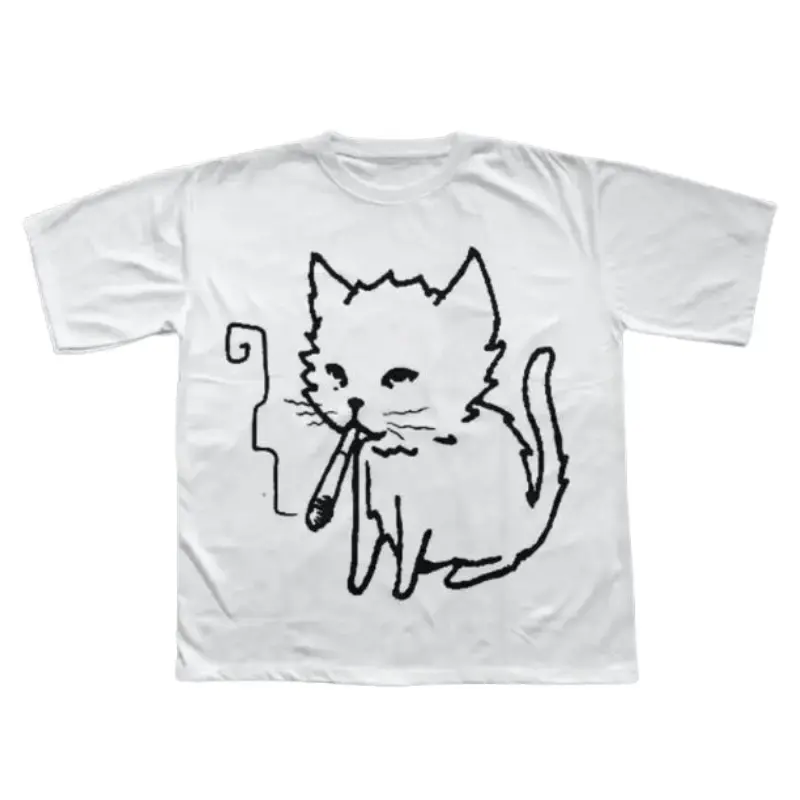 Amity Affliction Cat Smoking Y2k T-Shirt Unisex Vintage Graphic Tees Gothic Grunge Y2k Emo Scene 100% Cotton Casual Streetwear for Men Women Give him/her top-notch clothing