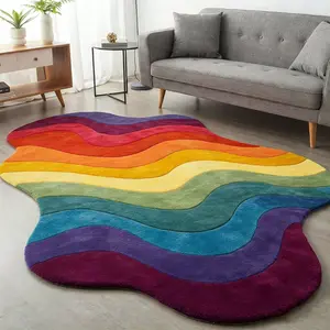 Colorful Abstract Art Ripple Fluid Edge Rug, Modern Luxurious Living Room Bedroom Soft Artistic Mat, Unique Space Atmosphere Home Decor, Soft Indoor Rugs