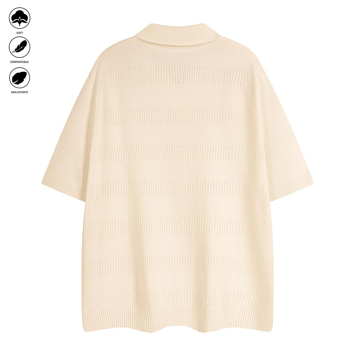 Collarless short-sleeved knitted shirt for men, trendy brand, fashionable, business casual, T-shirt, sweater. Men's and women's same style, for couples, breathable, cool, pure color, versatile, simple, classic style, suitable for daily work.