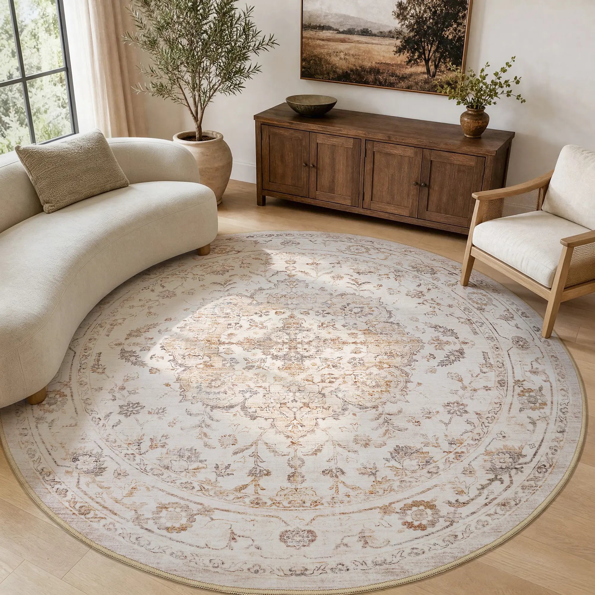 Amoami Vintage Area Rug, Machine Washable Soft Carpet with Non Slip TPR Backing, Lightweight Easy Clean Indoor Rug for Living Room, Bedroom, Entryway Home Decor,back to school,dorm essentials,home essentials