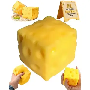 Yellow Cheese Squishy Cube, Bouncy TPR Material Fidget Toy, Soft Novelty Squishies for Stress Relief & Focus, Collectible Food-Theme Sensory Toy,summervibes