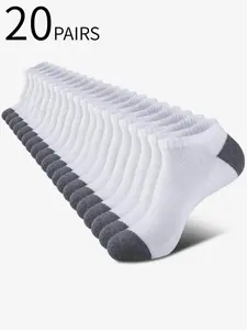 20 Pairs Men Women Super Comfortable Breathable Cushioned Socks, Sweat-Absorbent Anti-Odor Low-Cut Solid Color Knit Socks for Daily Outdoor Use