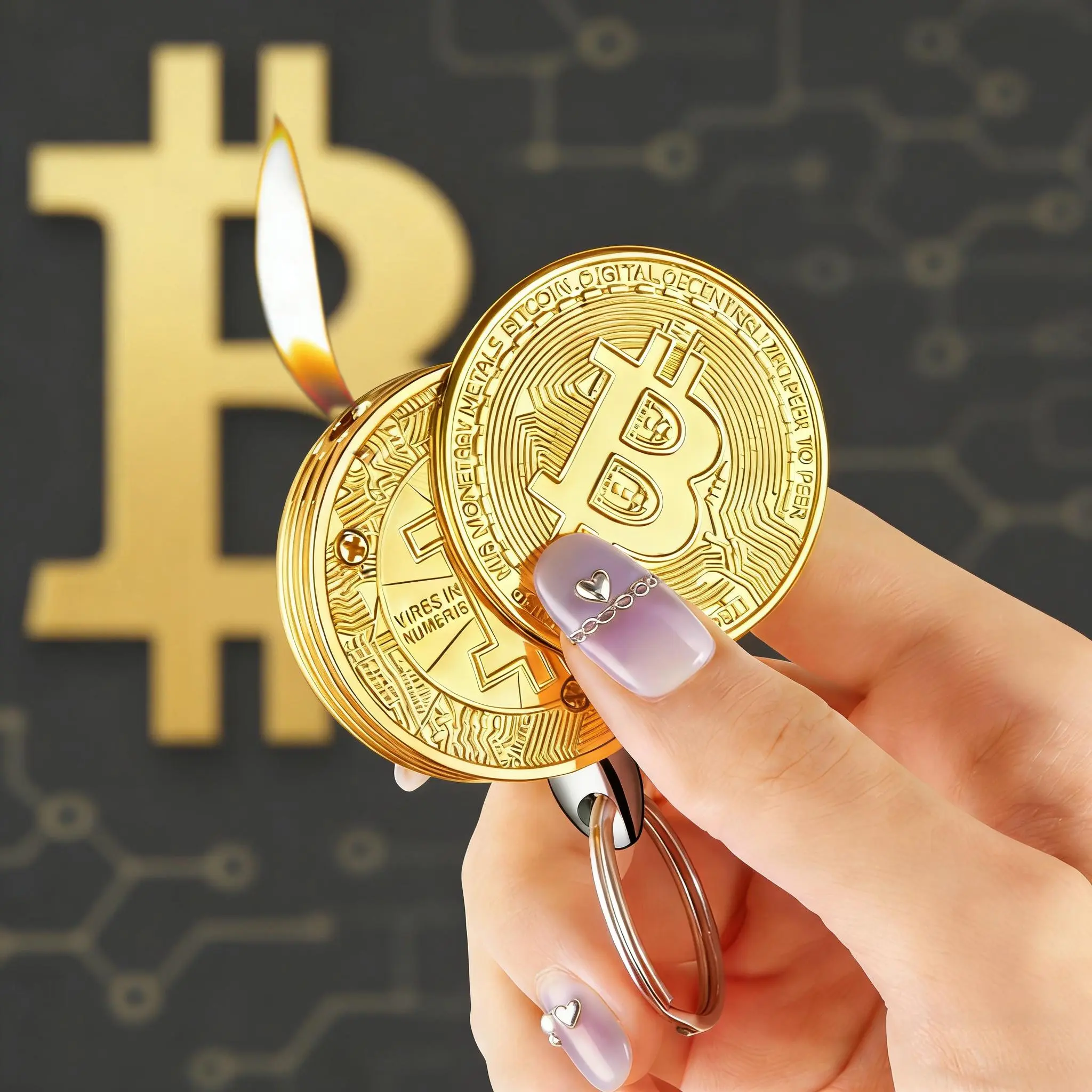 Bitcoin Shaped Refillable Butane Lighter, Windproof Portable Metal Keychain Lighter, with Adjustable Flame, Outdoor & Indoor Use for Camping, Candles, Crypto Gift, Christmas & Friends Gifts (Butane Not Included)