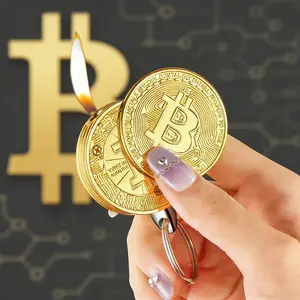 Bitcoin Shaped Refillable Butane Lighter, Windproof Portable Metal Keychain Lighter, with Adjustable Flame, Outdoor & Indoor Use for Camping, Candles, Crypto Gift, Christmas & Friends Gifts (Butane Not Included)