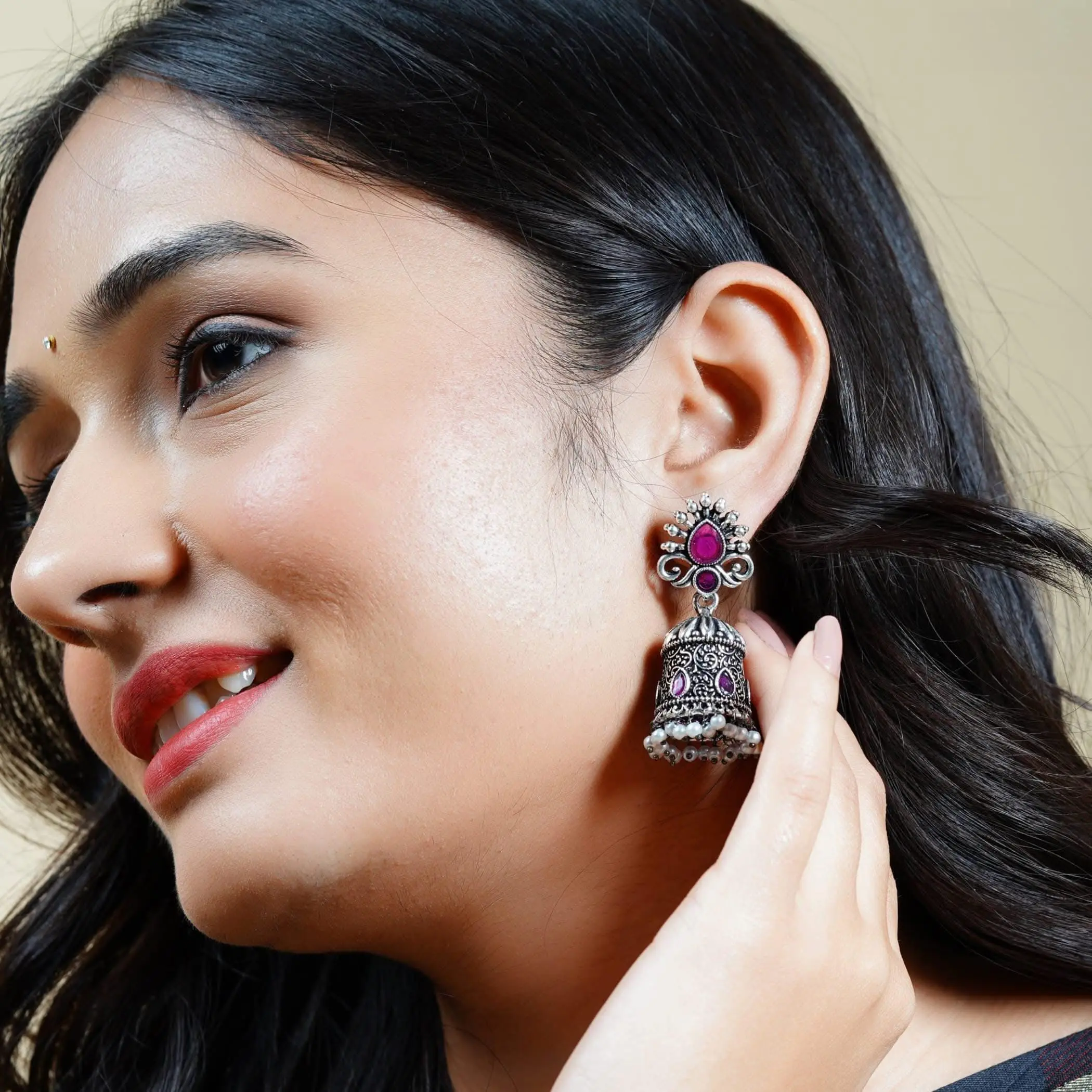 Ethnic Oxidized Jhumka Earrings | Elegant Chandbali with Pearls | Perfect for Weddings, Festivals, and Special Occasions | Cherished Gift