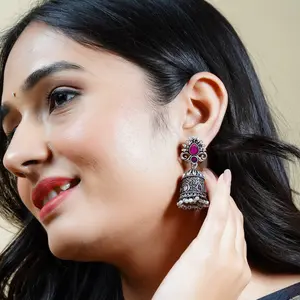 Ethnic Oxidized Jhumka Earrings | Elegant Chandbali with Pearls | Perfect for Weddings, Festivals, and Special Occasions | Cherished Gift