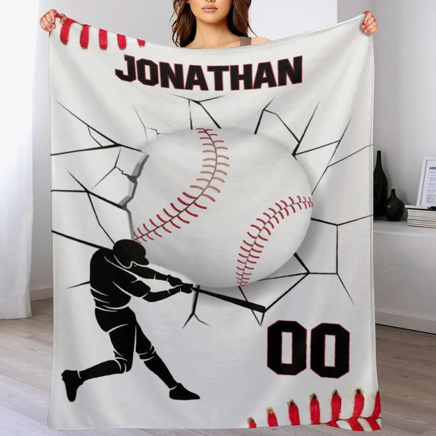 Custom Baseball Theme Polyester Flannel Blanket - Wrinkle Resistant, Anti-Pilling, Multi-Size, Personalized with Name, Cozy Gentle Soft Warm, Birthday Gift for Sports Team Players, Kids' Gift Blanket, Birthday Gifts Blanket, Cozy Throw Blanket