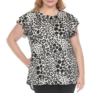 White Mark Women's Plus Size Bold Leopard Print Ruffle Sleeve Top