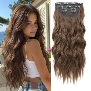 Seeway Clip in  Hair Extensions 4PCS Natural Soft Hair Long Wavy Thick Hairpieces Fiber Double Weft Synthetic Hair for Women