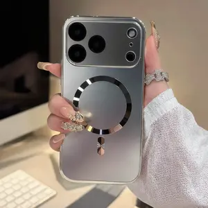 Shiny Magnetic Lens Protection Phone Casing for iPhone 17,16,16 Plus,15,14 - Shockproof Polycarbonate (PC) Cover with Customized TPU Accents, Outdoor-Ready Mobile Phone Accessory