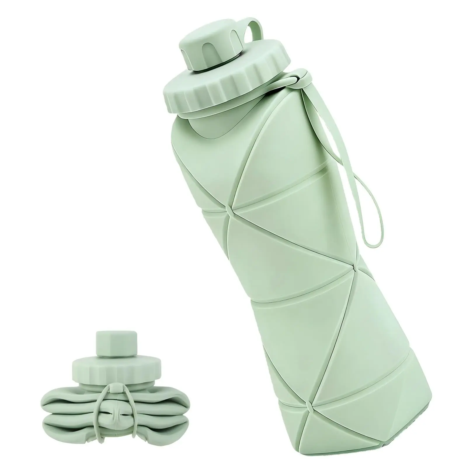 20oz (600ml) Collapsible Water Bottle - BPA-Free Silicone, Foldable, Portable, Lightweight, Reusable with Leak-Proof Lid & Lanyard for Outdoor Travel, Gym, Outdoor Stuff for Adults (Green)