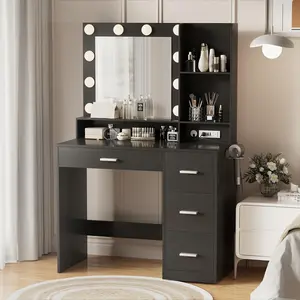 FURMAX Vanity Desk with Lights and Mirror Makeup Vanity Table Set with Drawer and Power Outlet
