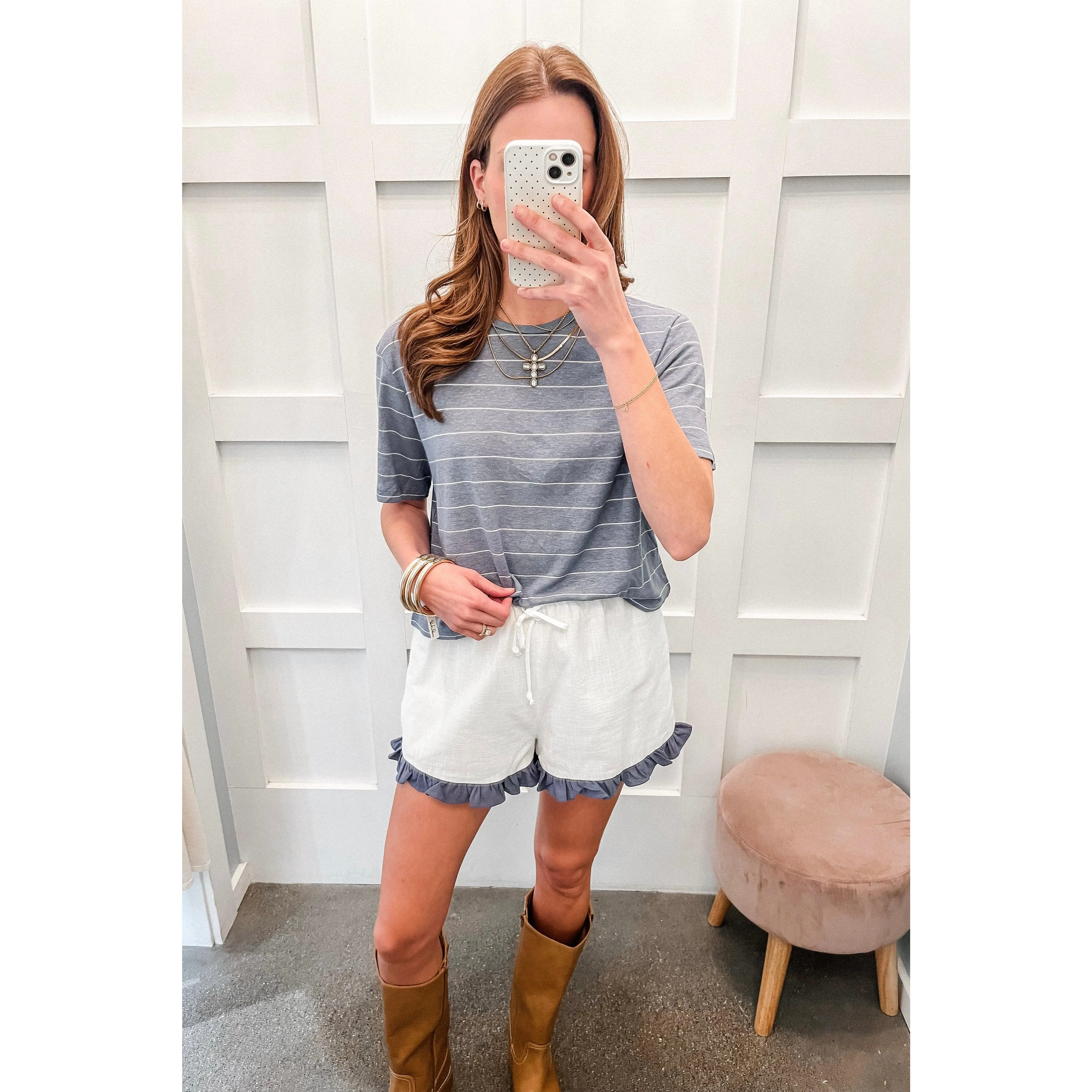 Women's Casual Striped Cotton Linen Blouse - Blue/White, Women's Shirts