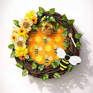 Bee Paradise Wreath Sunflower & Honey Bee Front Door Decor Spring Summer Farmhouse Wreath for Home Decor
