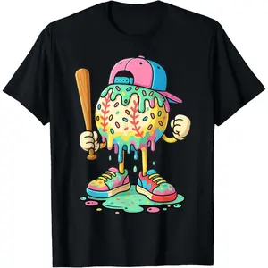 Baseball Drip for Boys Ice Cream Drip Baseball Sport T-Shirt