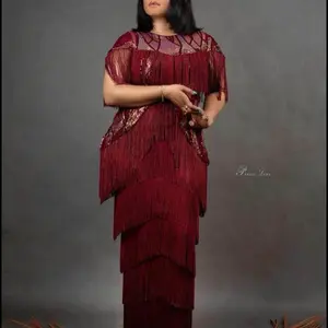 Maroon color  Luxe Women Dress  Fringe Elegant Sophisticated Design for Special Occasions Formal Events Luxurious Material Flattering Fit, Turkey dress