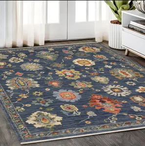 HomeRoots 575991 5 x 8 ft. Oriental Rectangle Area Rug with Fringe, Blue, Gray & Red