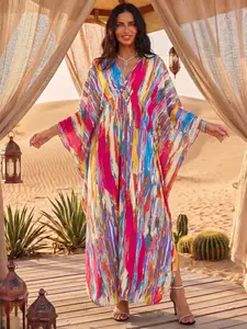 EDOLYNSA kaftans for woman printing Moo Moo Dress Soft beach dress daily wear bathing suit cover up seaside robe flowy relaxed caftan lounge wear vacation Boho Casual Kaftan Outerwear Q1755