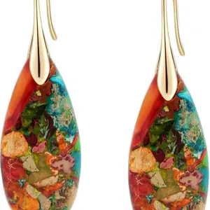 Natural Healing Stone Fishhoop Dangle Drop Earrings Statement Gold silver earrings