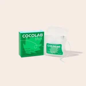 COCOLAB Cocofloss Thin, 30% Thinner & Dentist-Designed For Tight Gaps and Dental Work, Same Scrubby Texture, Plaque Removal, Breath Freshening Woven Dental Floss