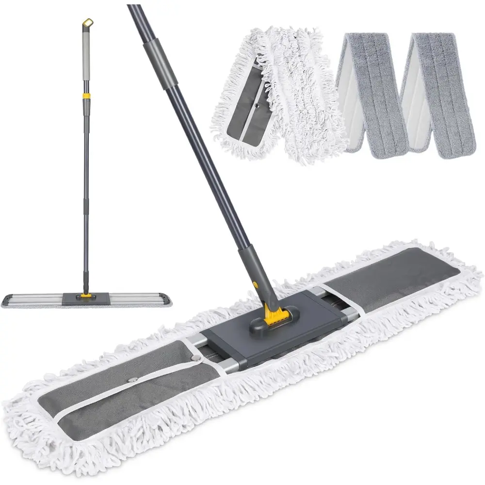 36" Commercial Dust Mops For Floor Cleaning, Professional Industrial Mop With 3 Pads, Heavy Duty Commercial Mop With 62'' Long Handle,Large Floor Mops For Office,Garage,Warehouse,Factory,Mall