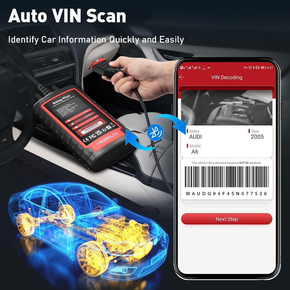 [FathersDayGift]KINGBOLEN Ediag Plus Car Bluetooth Scanner for iOS & Android, OBD2 Scanner All System Diagnostic, ECU Coding, CAN-FD Protocol, 15+ Rest Functions,1 year free subscription Automotive Scan Tool