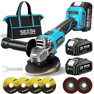 【SEESII】 Cordless Angle Grinder Kit with 2x4.0Ah Batteries, 10000RPM Brushless Electric Metal Grinder w/ 4-1/2" Cutting Wheel, Flap Wheel, and Wool Carving Wheel for Precision Cutting & Grinding#fathersdaygift