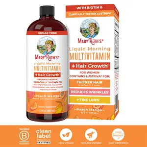 MaryRuth's Liquid Multivitamin + Hair Growth - Clinically Tested Lustriva for Thicker Hair in Women - Improve Facial Wrinkles - Vegan - 30 Fl Oz