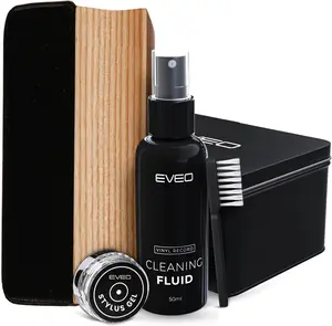 EVEO 4-in-1 Premium Vinyl Record Cleaning Kit -  Velvet Brush, Vinyl Cleaner Liquid, Duster & Turntable Stylus Gel