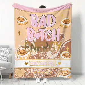 Ultra-Soft Flannel Blanket with Cinnamon Roll Print, Cozy Home Decor Gift for All Seasons, Perfect for Bed Sofa Travel Camping