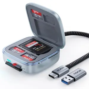 llano UHS-II SD&Micro SD Card Reader Adapter, TF 4.0 Memory Card Reader Holder with 6-Slot Cards Storage, Plug&Play, F17 High-Speed 2-in-1 Smart Card Reader for Mac, Windows, Android and Linux, Silver