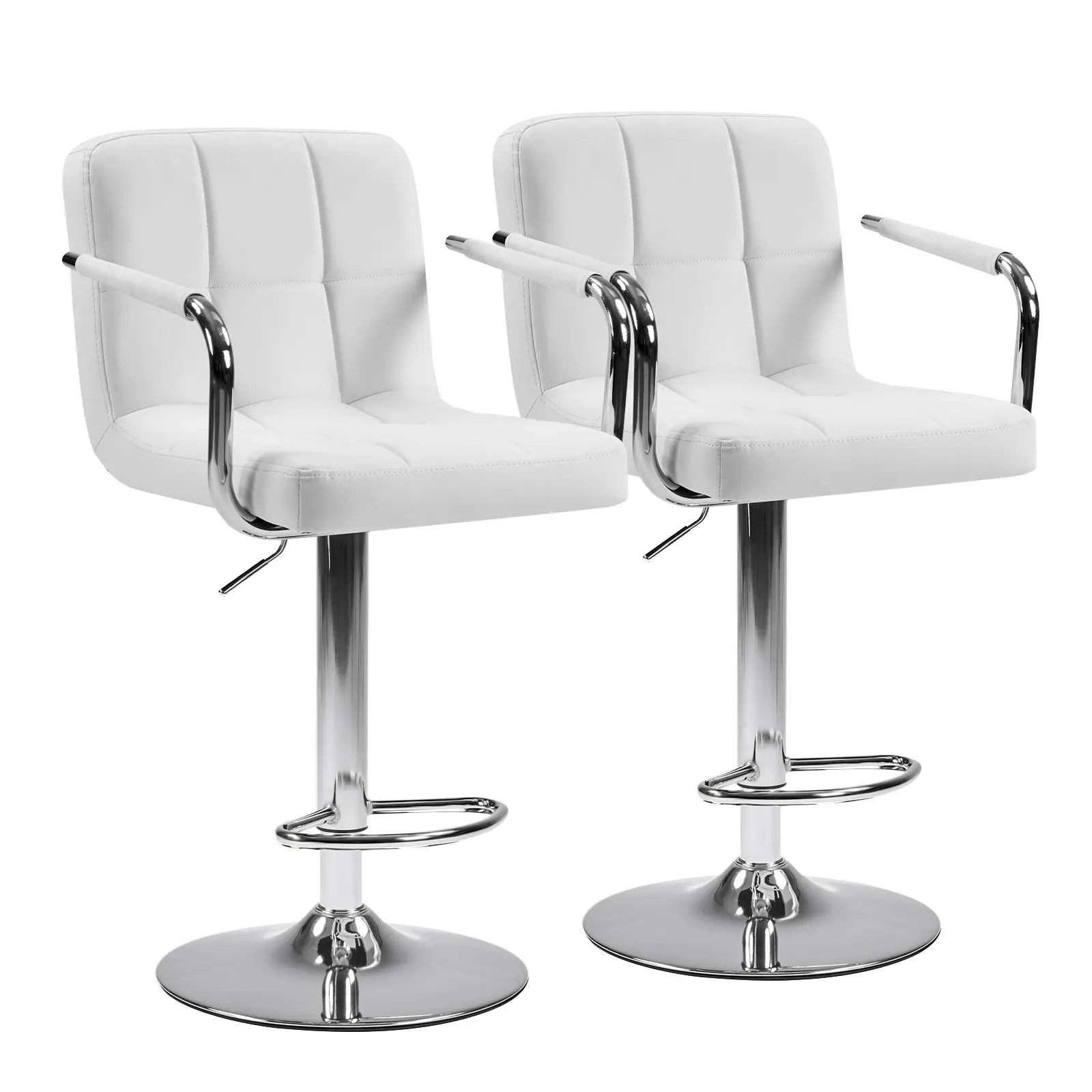 Kitchen Island Bar Stools Set of 2, Adjustable Swivel Bar Chairs with Padded Armrests and Ergonomic Backrest for Counter Pub Dining, PU Leather