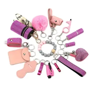 Portable Diamond-Encrusted Self-Defense 15-Piece Keychain Set,Women's Daily Use Protective Accessories Gift