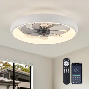 Ceiling Fans with Lights and Remote, 20'' Low Profile Flush Mount Ceiling Fan with Lights, 6 Wind Speeds, Modern Dimmable LED Ceiling Fan, Smart Ceiling Fan for Bedroom, Kids Room
