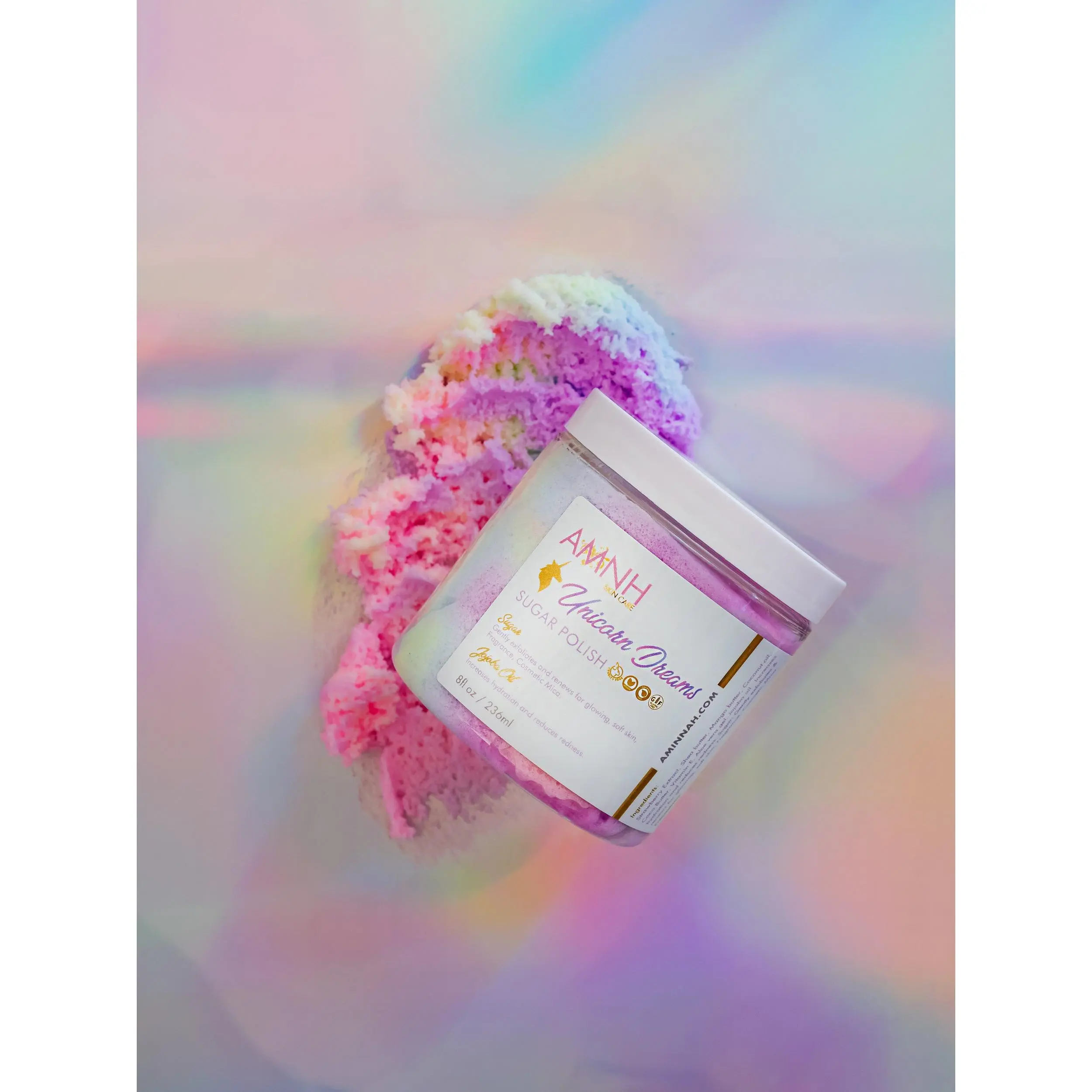Unicorn Dreams Sugar Scrub - Moisturizing & Exfoliating Body Polish with Shea Butter, Jojoba & Coconut Oil, Sweet Cotton Candy Fragrance, Body Care