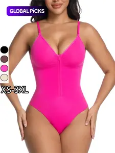 Seamless Soft Front Zipper Slim Spaghetti Straps Shaping Bodysuit for Women, No Panty Lines Front Closure Shapewear for Everyday Wear, Underwear