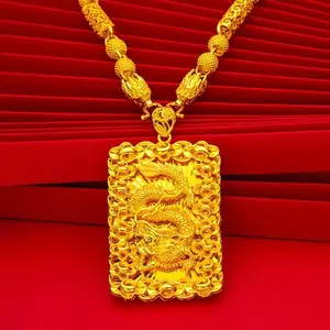 Popular Premium Cool And Handsome 24K Gold Plated Copper Dragon Pendant Necklace for Men, Perfect Gift for Father's Day Christmas Valentine's Day for Father Husband Son