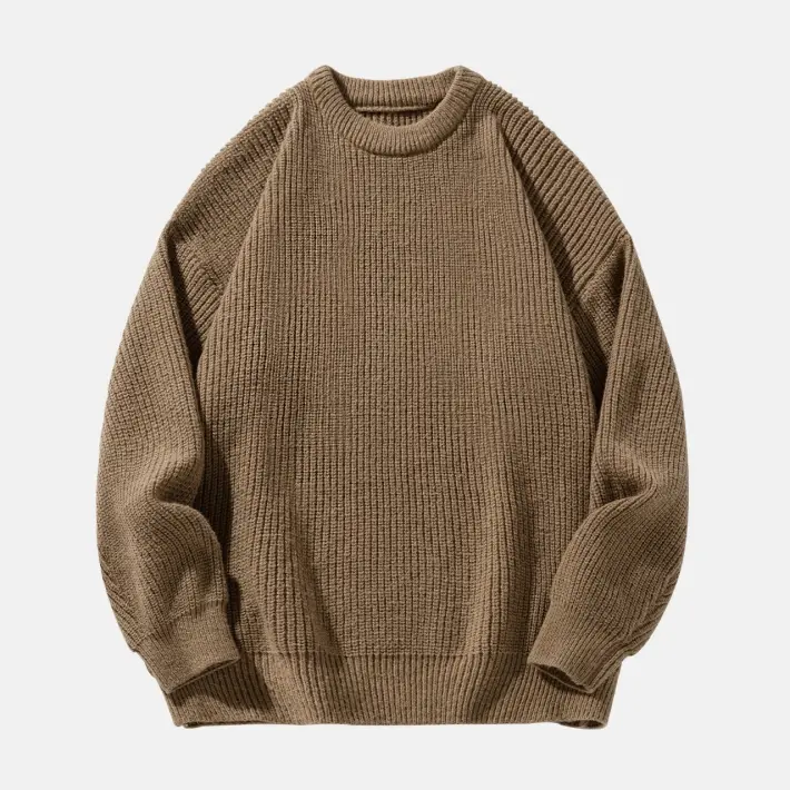 Men's Chunky Knit Sweater, Classic Crewneck Pullover Top in Textured Fabric, Basic Raglan Long Sleeve for Autumn Party, Tops, Fashion Apparel, Male Clothing, Ribbed, Knitwear, Thick, Shirt, Soft, Thanksgiving, Plain, Casual, Round Neck, Longsleeves, Cloth