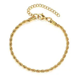 3mm Rope Chain Necklace  Mens Women Bracelet Stainless Steel Fashion Jewelry Set Style Chic