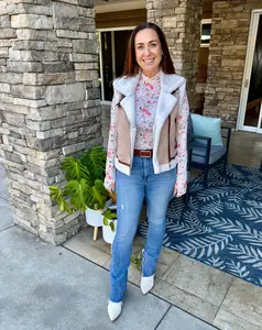 Khaki Sherpa Lined Faux Suede Lapel Collar Vest