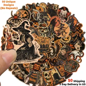 50PCS Vintage Halloween Horror Stickers - Classic Spooky Mystery Vinyl Waterproof Decals for E-reader, Laptop, Water Bottle & Phone Case - Aesthetic Gothic Gift for Horror Fans, Teens & Adults - High Quality Retro Spooky Sticker Pack