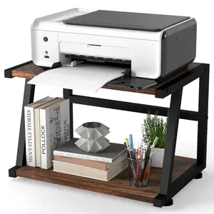 2-Tier Printer Stand for Desk, Desktop Organizer with Storage, Modern Steel Frame Design, Easy 5-Minute Assembly, Space-Saving, Stylish Natural Oak, Multi-Function Holder Stand Adjustable Counter Chairs Office Chair White Black