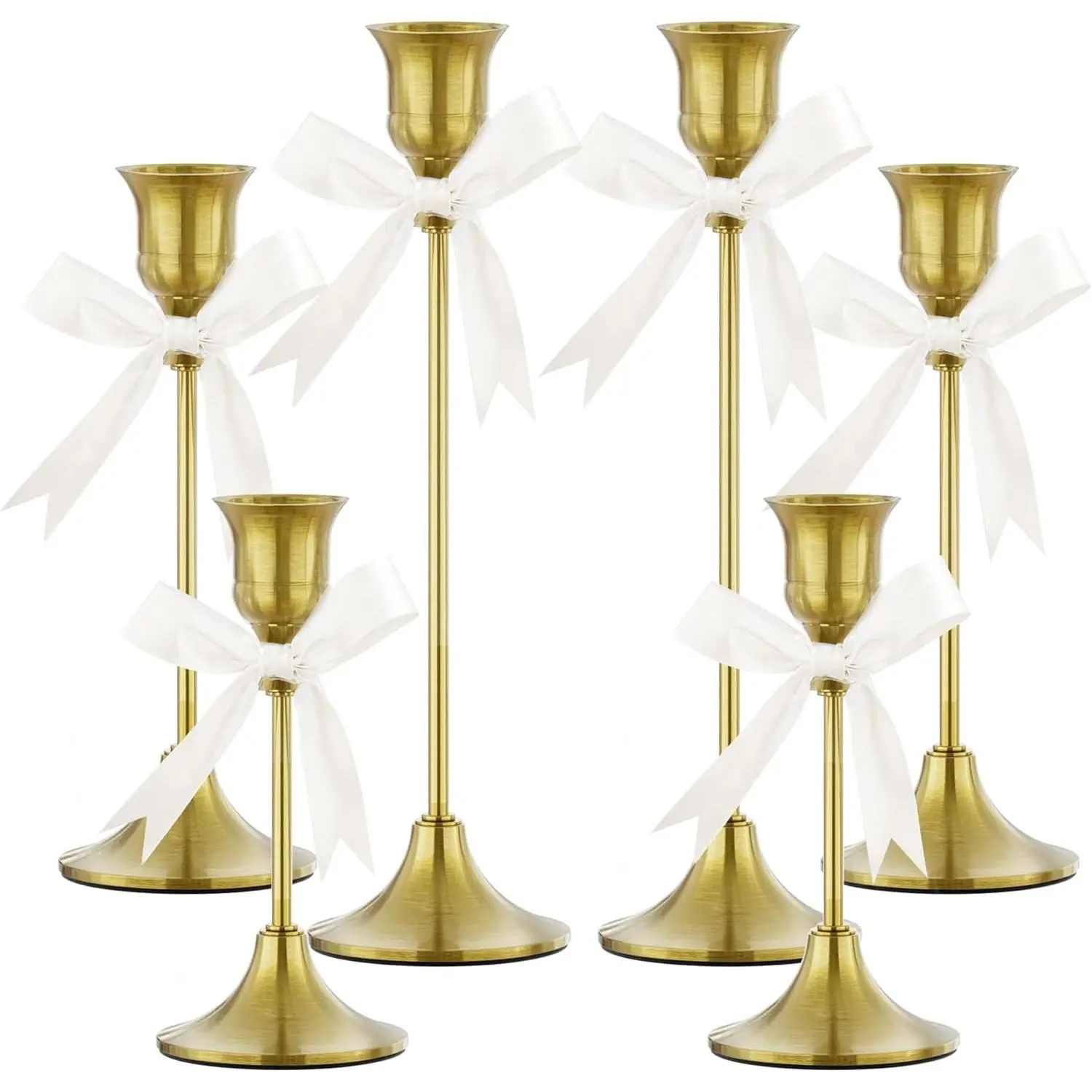 Brass Candlestick Holders Set of 6, Elegant Metal Candlestick Holders for  Taper Candle Holders,  for Table Centerpieces, Fireplace,  Decor, Weddings and Party Decorations