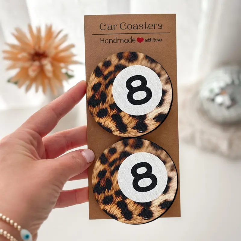 Leopard Print Pool Ball, Stylish Office Desk Coasters, Handmade Coasters Set, 2/4pcs Elegant Packaging, Perfect Christmas Birthday Gift for Men and Women
